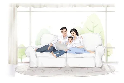 Family using computer Stock Illustration