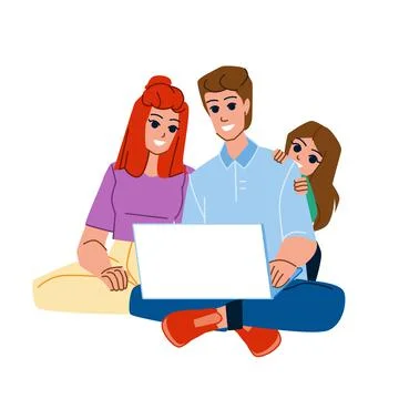 Family using computer vector Illustrazione stock
