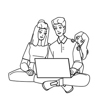 Family using computer vector Illustrazione stock