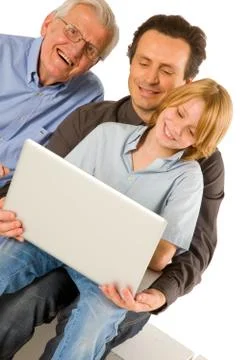 Family using pc tablet Stock Photos