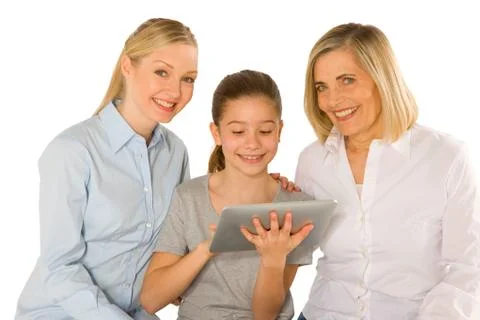 Family using pc tablet Stock Photos