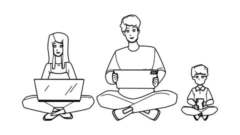 Family using technology vector Illustrazione stock