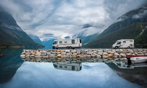 Family vacation travel RV, holiday trip in motorhome Stock Photos
