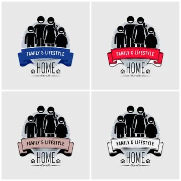 Family value logo design. Vector artwork of a happiness, togetherness, and ha Illustrazione stock