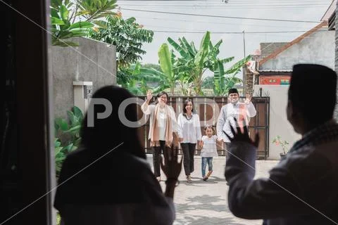 Family visiting friend during eid mubarak Stock Photos