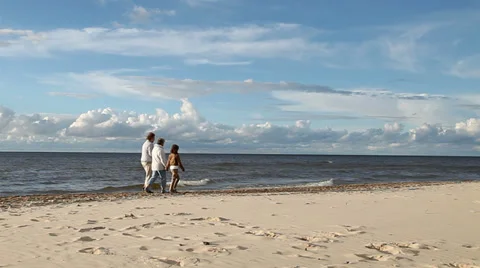 Family walking on the beach Stock Footage 27485437