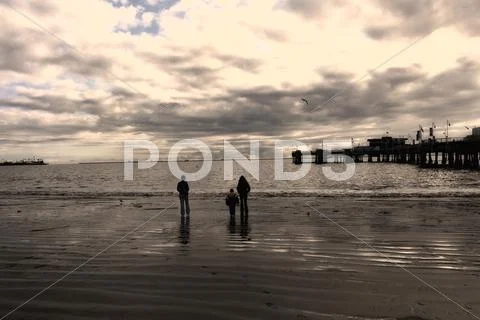 Family walking on the beach Stock Photos