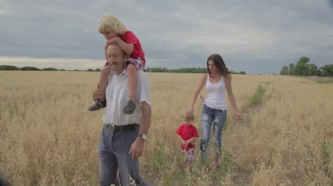 Family Walking On Farm Fourth of July Holiday Stock Footage