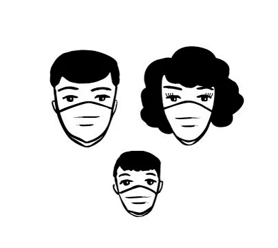 Family wearing a protective face mask, coronavirus covid-19 prevention Stock Illustration