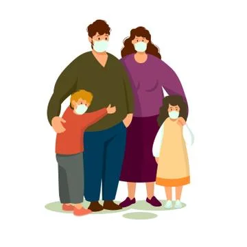 The family wears a protective medical mask to protect against the vuhan Stock Illustration