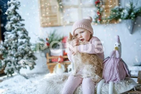 Family winter photo in the Studio with scenery on the background of artificial Stock Photos