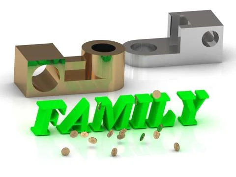 FAMILY- words of color letters and silver details and bronze details on white Stock Illustration
