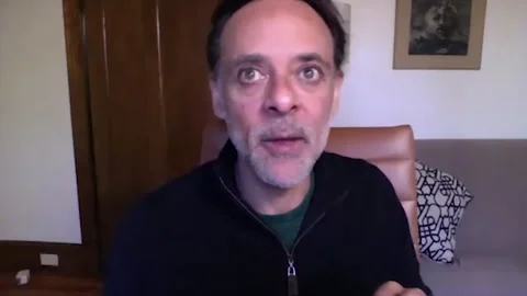 Famous actor Alexander Siddig is interviewed for movie 'Skylines' - 2020 Video stock 154340609