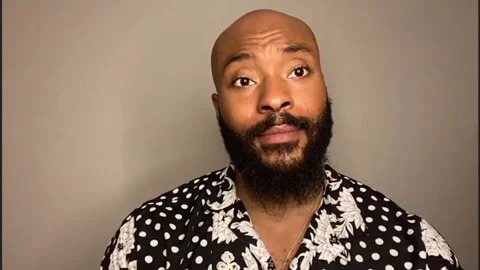 Famous actor Arinze Kene is interviewed for movie 'I'm Your Woman' - 2020 Video stock 154329612