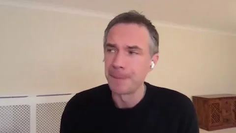 Famous actor James D'Arcy is interviewed for movie 'Made in Italy' - 2021 Stock Footage 154332729