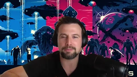 Famous actor Liam O'Donnell is interviewed for movie 'Skylines' - 2020 스톡 동영상 154341815