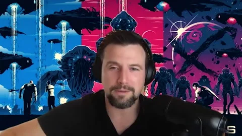 Famous actor Liam O'Donnell is interviewed for movie 'Skylines' - 2020 Video stock 154342189