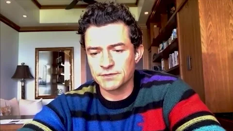 Famous actor Orlando Bloom is interviewed for new film 'Retaliation' - 2021 Video stock 154336226