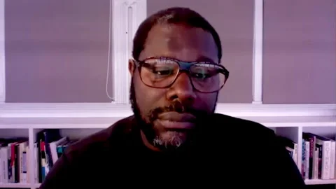 Famous actor Steve McQueen is interviewed for movie 'Small Axe' - 2021 Stock Footage 154343644