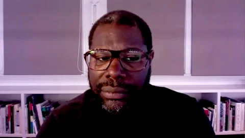 Famous actor Steve McQueen is interviewed for movie 'Small Axe' - 2021 Stock Footage 154343785