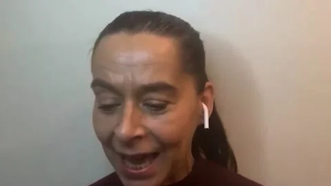 Famous actress Kate Dickie is interviewed for movie 'Knuckledust' - 2020 Stock Footage 154332326