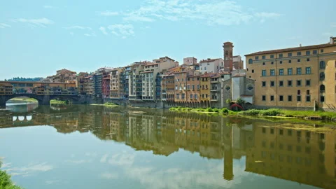The famous and unique bridge with shops along the walkway. Stock Footage 237082217