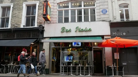 The famous and well known Bar Italia in Frith Street London's Soho Stock Footage