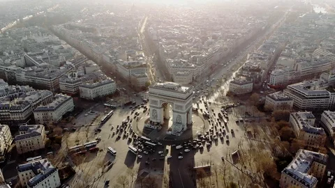 The famous Arc de Triomphe and the Champs Elysees in Paris Stock Footage 92118990