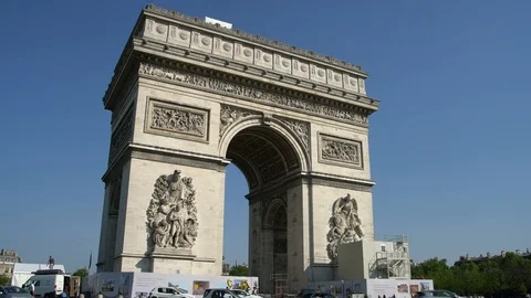 The famous Arc de Triomphe at Paris Stock Footage 95048339