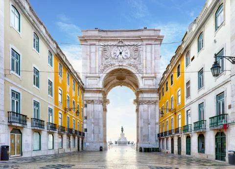Famous arch at the Praca do Comercio, Lisbon, Portugal Stock Photos