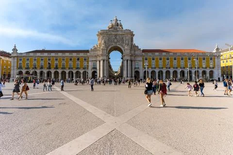 Famous arch at the Praca do Comercio, Lisbon Stock Photos