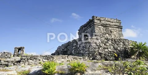 Famous archaeological ruins of tulum, mexico Stock Photos