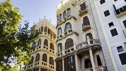 Famous Art Nouveau Building Edifici Casasayas in the Mediterranean Island Palme Stock-Footage 229831687