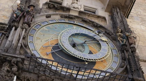 Famous Astronomical Clock Iconic Watch Old Town Square Prague Czech Republic Day Stock Footage 42787069