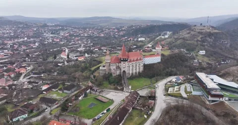 Famous attraction gothic Corvin Castle in Hunedoara Transylvania, Romania Stock Footage 198212939