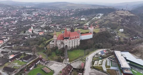Famous attraction gothic Corvin Castle in Hunedoara Transylvania, Romania Stock Footage 198213208
