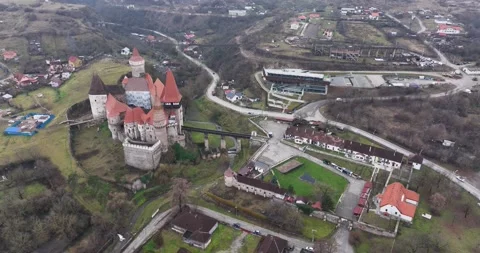 Famous attraction gothic Corvin Castle in Hunedoara Transylvania, Romania Stock Footage 198214097