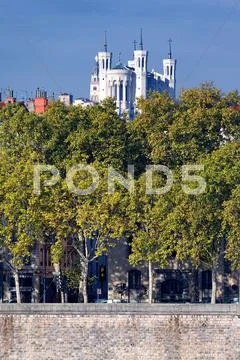 Famous basilica of lyon and riverbank, france Stock Photos