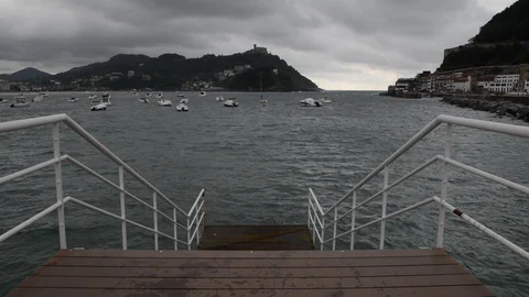 Famous beach of La Concha, San Sebastian, Spain Stock Footage 91609873