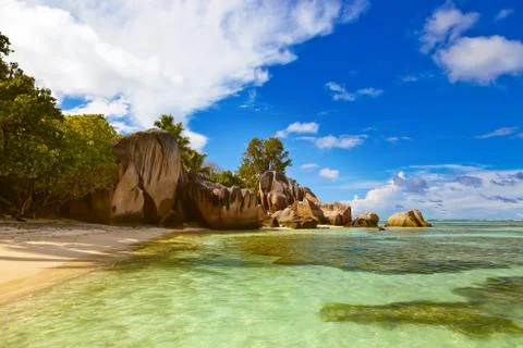 Famous beach source d'argent at seychelles Stock Photos