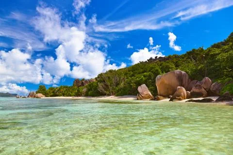 Famous beach source d'argent at seychelles 스톡 사진