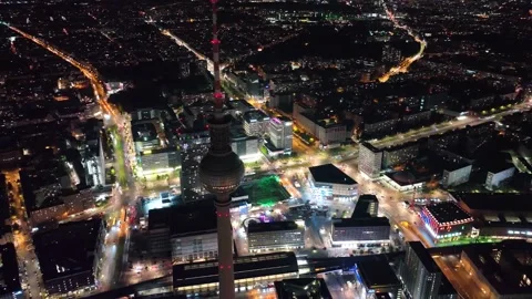 Famous Berlin TV Tower Skyscraper above Cityscape at Night 库存影片 237527067