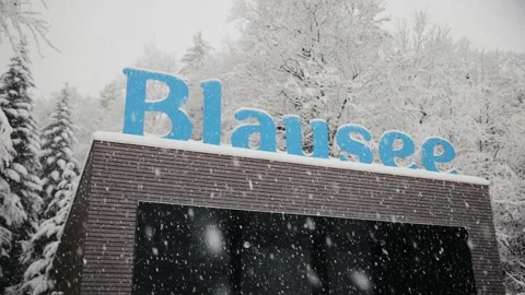 The famous Blue Lake called Blausee in Switzerland in winter - KANDERSTEG Stock Footage 224536812