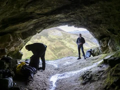 The famous bone caves in the Allt nan Uamh on Breabag, Assynt, Scotland, UK. Stock Photos