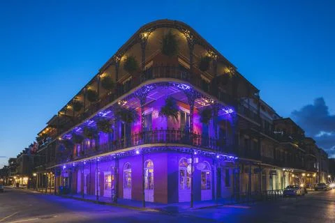 The famous Bourbon street balconies in New Orleans without people Stock Photos