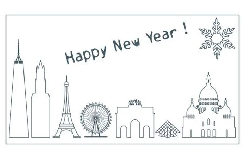 Famous buildings, constructions of countries. Ilustración de archivo