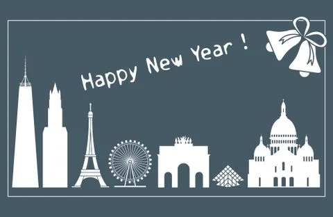 Famous buildings, constructions of countries. Stock Illustration