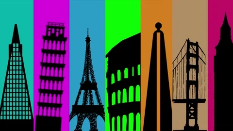 Famous buildings slides Stock Footage 274306807