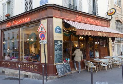 The famous Cafe Le Progres . It is located in the Montmartre district , Paris Stock Photos