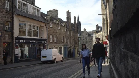 Famous Candlemaker Row at Greyfriars Area in Old Town of Edinburgh, Scotland Stock Footage 119138483